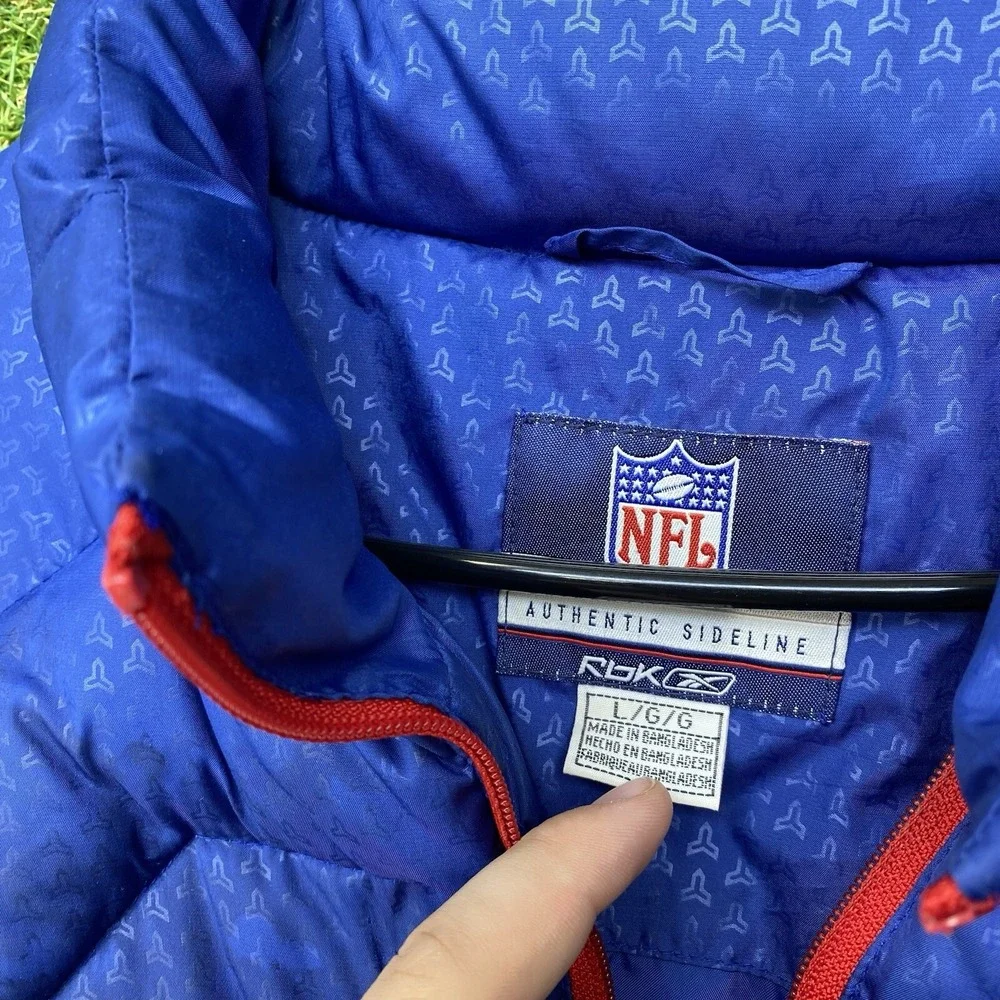 New York Giants Puffer Jacket Mens Large L Blue Reebok On Field Inslulated
